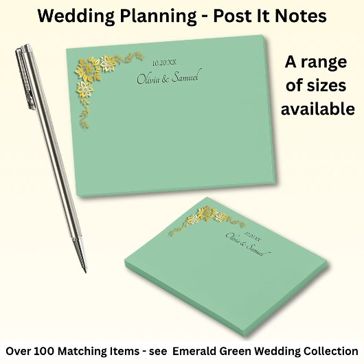 Post-It Notes Vert Emeraude & Or