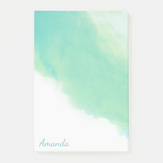 Post-it® Océan Aqua Blue Aquarelle Abstraite avec Monogramm (Devant)