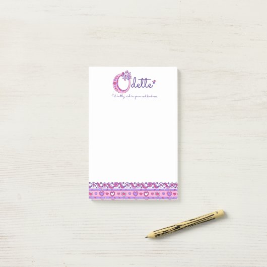 Post-it® Odette personalisé O nom signifiant billet il note (Sur un bureau)
