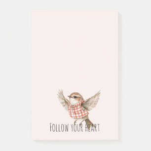 Post-it® Oiseau à rayures écossaises rouge blush