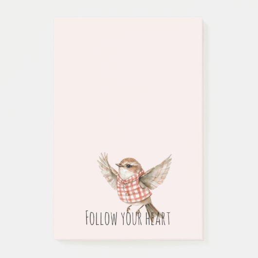 Post-it® Oiseau à rayures écossaises rouge blush (Devant)