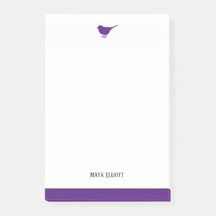 Post-it® Oiseau blanc et mauve brillant avec bordure, nom
