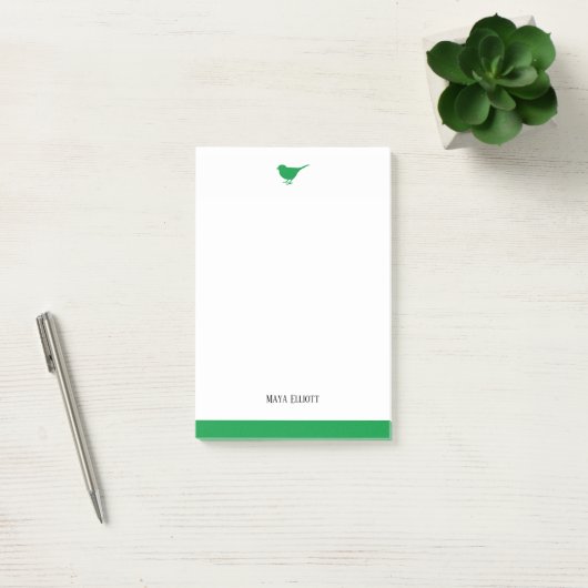 Post-it® Oiseau blanc et vert brillant avec bordure, nom (Bureau)