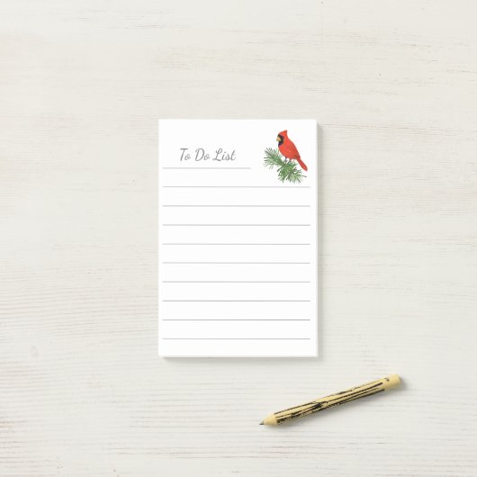 Post-it® Oiseau cardinal rouge sur pin (Sur un bureau)