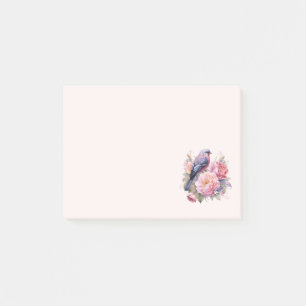 Post-it® Oiseau chanteur debout sur des pivoines roses