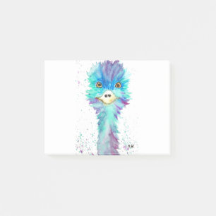 Post-it® Oiseau émeu coloré Animaux à l'aquarelle bleue