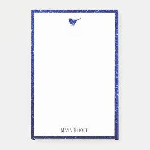 Post-it® Oiseau et bordure en faux brillant bleu sur fond b