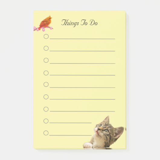 Post-it® Oiseau et chat sur les choses à faire en jaune (Devant)