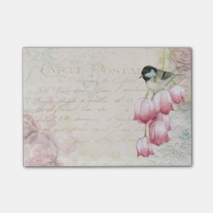 Post-it® Oiseau et fleurs avec écriture manuscrite Shabby V