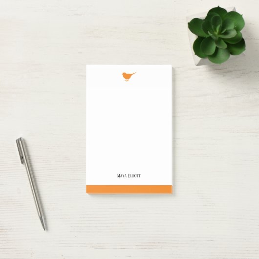 Post-it® Oiseau orange blanc et brillant avec bordure, nom (Bureau)