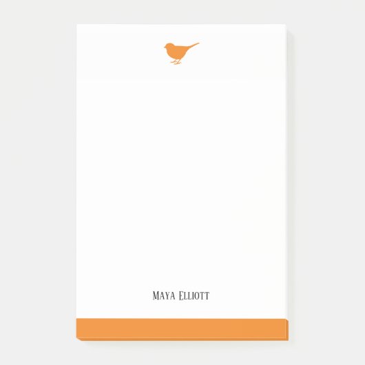 Post-it® Oiseau orange blanc et brillant avec bordure, nom (Devant)