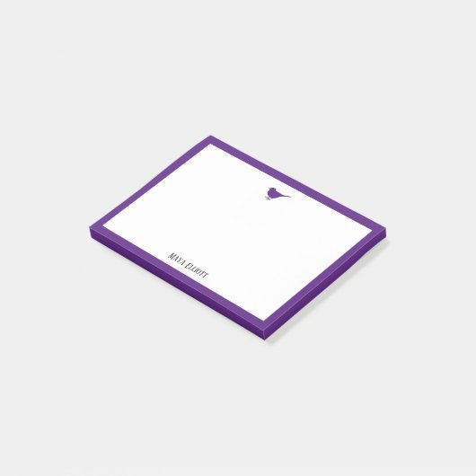 Post-it® Oiseau pourpre et bordure en blanc avec nom (Incliné)
