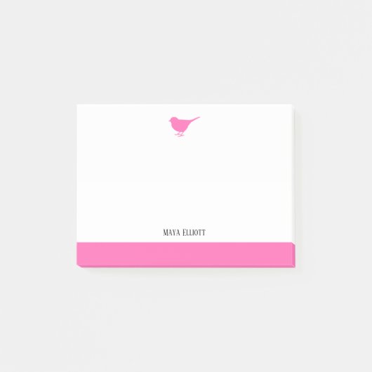 Post-it® Oiseau Rose Clair & Bordure sur Fond Blanc avec No (Devant)