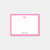 Post-it® Oiseau rose vif et frontière avec blanc et nom (Devant)