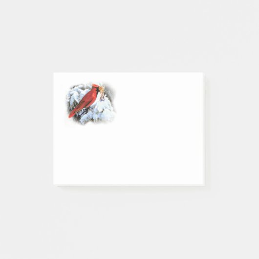 Post-it® oiseau rouge dans la neige (Devant)