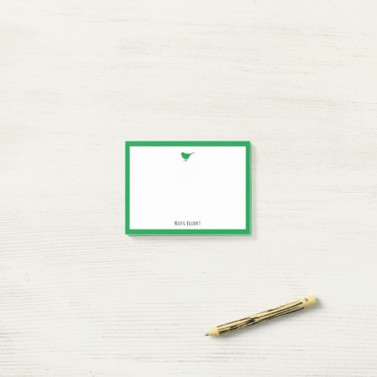 Post-it® Oiseau vert brillant et frontière avec blanc et no (Sur un bureau)