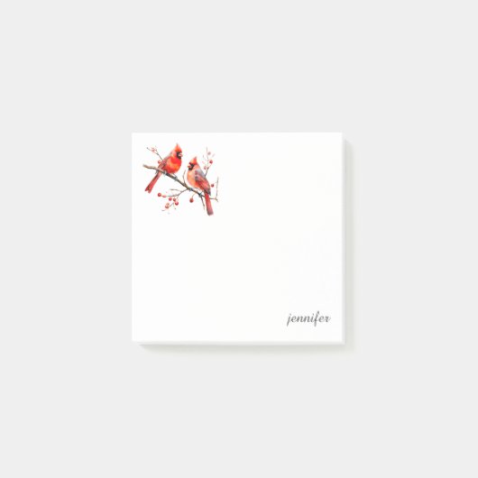 Post-it® Oiseaux cardinaux rouges sur la branche de l'Holly (Devant)