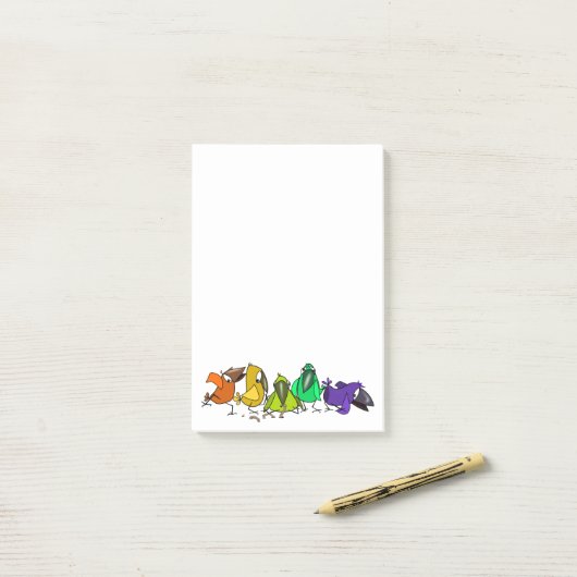 Post-it® Oiseaux colorés amusants (Sur un bureau)