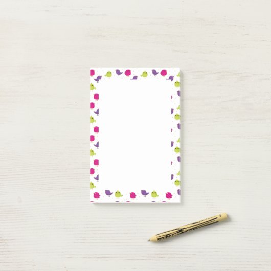 Post-it® Oiseaux colorés mignons (Sur un bureau)