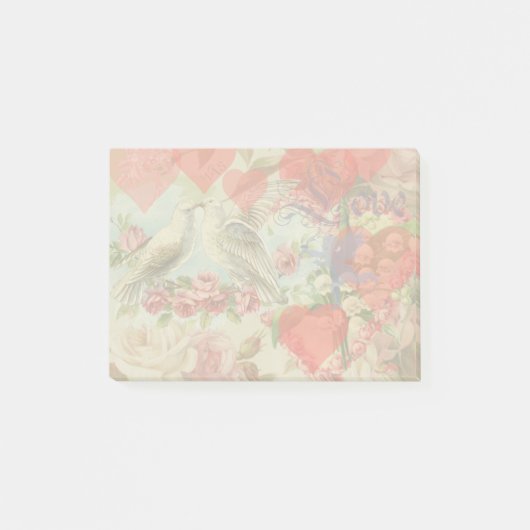 Post-it® Oiseaux de l'amour Vintage Antique Cœur (Devant)