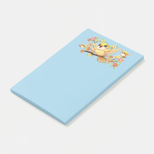 Post-it® Oiseaux mignons et heureux parmi les fleurs du pri (Incliné)