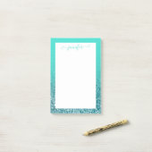 Post-it® Ombre Turquoise et Parties scintillant Turquoise p (Sur un bureau)