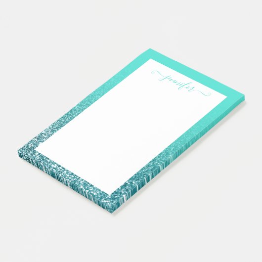Post-it® Ombre Turquoise et Parties scintillant Turquoise p (Incliné)