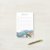 Post-it® Ondes bleues et joyeuse tortue Notes postales pers (Sur un bureau)