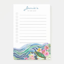 Post-it® Ondes bleues et joyeuse tortue Notes postales pers
