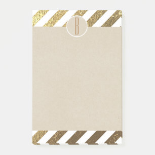 Post-it® Or & Blanc Kraft Rustique Monogramme à Rayures de