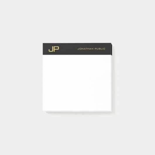 Post-it® Or Élégant Simple Monogramme Modèle Blanc (Devant)