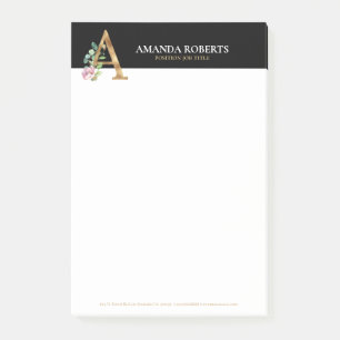 Post-it® Or et fleurs en lettres Monogramme A