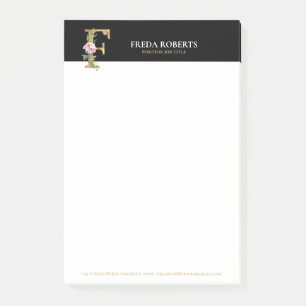 Post-it® Or et fleurs en lettres monogrammes F
