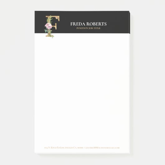 Post-it® Or et fleurs en lettres monogrammes F (Devant)