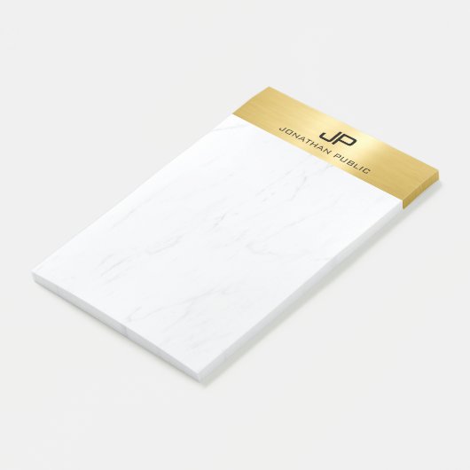 Post-it® Or & Marble Moderne Simple Monogramme Modèle (Incliné)