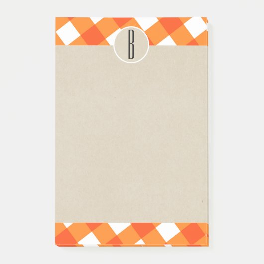 Post-it® Orange Blanc Carreaux Kraft Rustique Monogramme In (Devant)