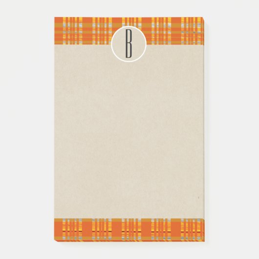 Post-it® Orange Carreaux & Marron Kraft Monogramme Initial (Devant)