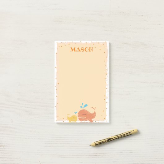 Post-it® Orange Nautical Whale Post It Note (Sur un bureau)