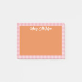 Post-it® Orange Pink Gingham Border Name In Cool Script (Devant)