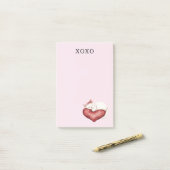 Post-it® Oreiller Chat Blanc Cœur Rouge (Sur un bureau)