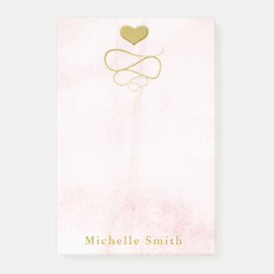 Post-it® Ornement de coeur d'or rose pâle personnalisé