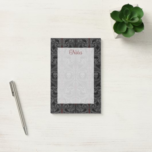 Post-it® Ornement Goth Grey avec crâne (Bureau)