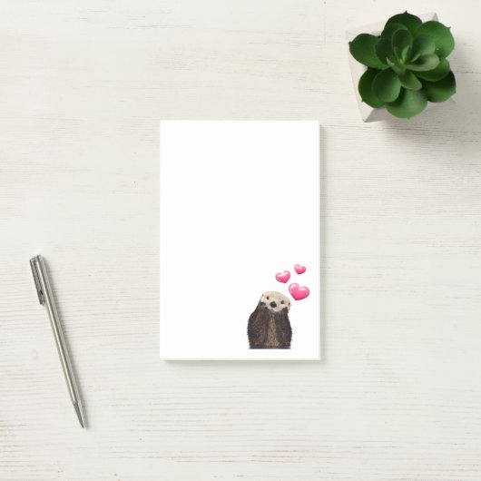 Post-it® Otter mignonne avec Coeurs d'Amour Rose (Bureau)