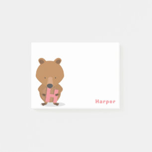 Post-it® Ours animal Monogramme Nom rose Enfants Notes post