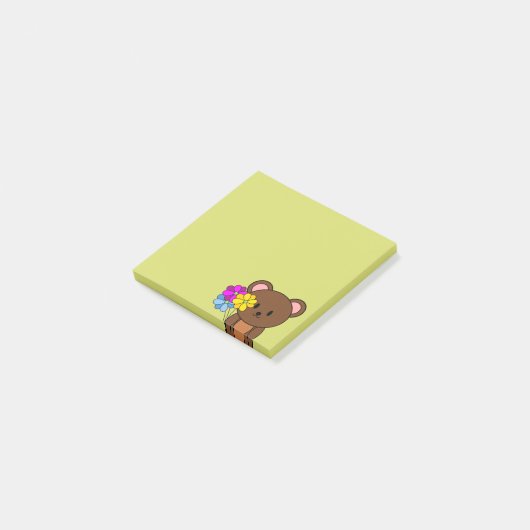 Post-it® Ours Brown Avec Un Ensemble De Fleurs (Incliné)