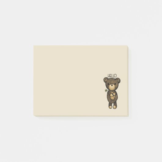 Post-it® Ours Brown mignon tenant une Fleur Jaune (Devant)