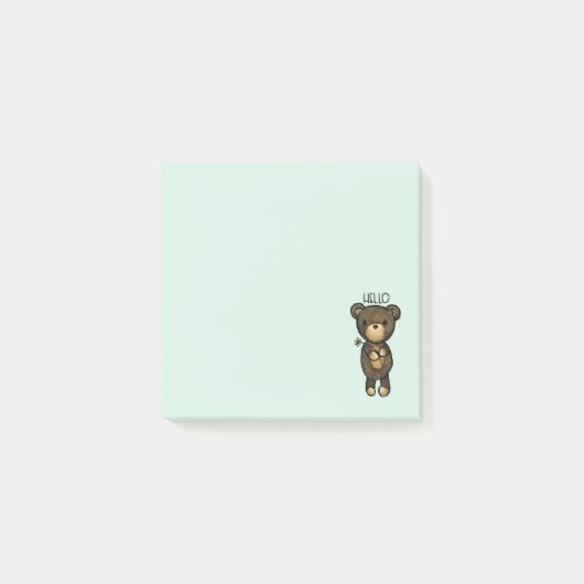 Post-it® Ours brun mignon tenant une fleur jaune (Devant)