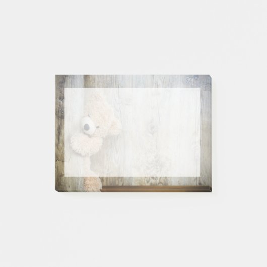 Post-it® Ours Cute Stuffé Mur Rustique En Bois (Devant)