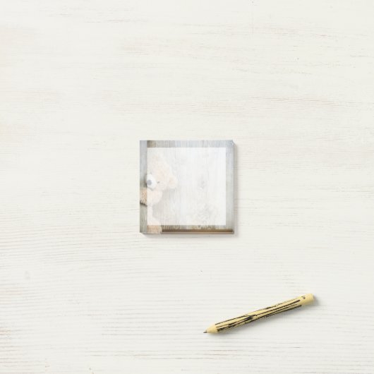 Post-it® Ours Cute Stuffé Mur Rustique En Bois (Sur un bureau)