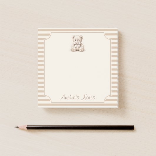 Post-it® Ours en peluche Brun Rayures et Nom de l'enfant S